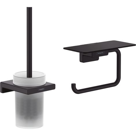 Hansgrohe AddStoris Set Escobillero de pared + Portarrollos de pared con repisa, Negro mate (41752670-Addstoris)