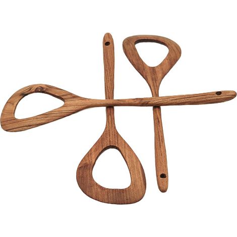 Cuillère à Risotto en Teck Naturel - Long Manche 38cm - Ustensile de Cuisine Artisanale - Bois Recyclé - Finition Naturelle - Style Ethnique (1/3)