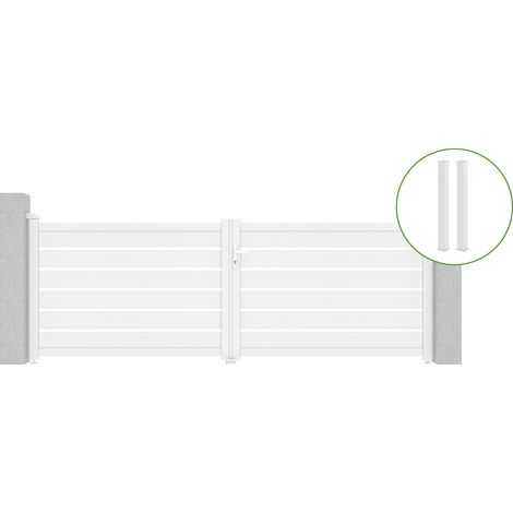 Portail battant 3,5m VOGEL H.120cm alu blanc + 2 poteaux 15x15cm H.166cm BLANC (1/5)