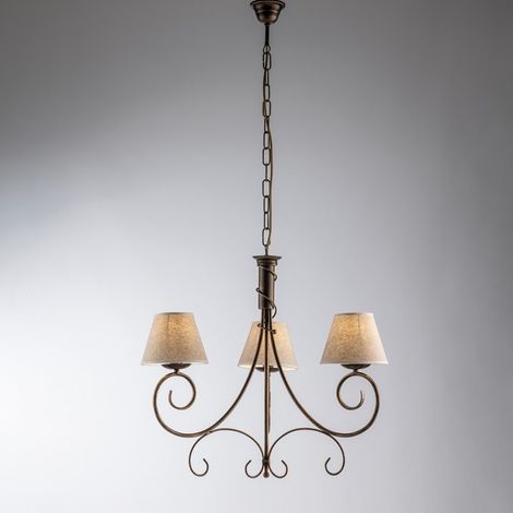 Araña de hierro Viena Marrón Oro pantallas de tres luces 52x h58 cm