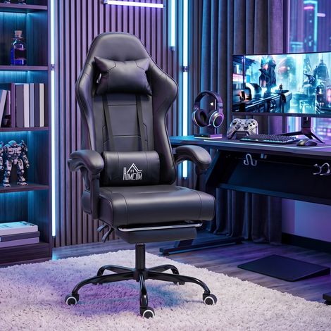 Chaise gaming ergonomique. fauteuil gamer avec support lombaire massant. dossier inclinable. hauteur réglable. noir