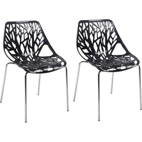 Lot de 2 chaises empilables noires avec pieds métal chromé - TIMBER (1/5)
