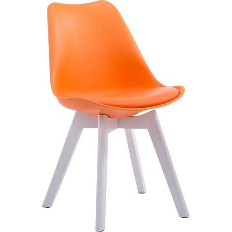 Chaise de salle à manger x1 design scandinave en PVC et plastique orange et piètement à 4 pieds en bois blanc 100003308 (1/3)