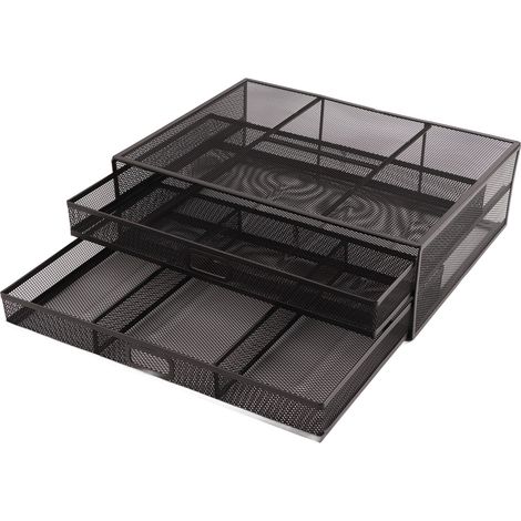 Lot de 1 Support moniteur avec tiroir grand espace de rangement Pad antidérapant en caoutchouc Métal grillagé pour bureau maison (1/5)