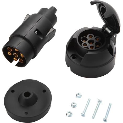 Prise Remorque 7 Broches Male Femelle, 12V Étanche Prise Remorque Connecteur Standard Européenne, pour Caravane Camions Voiture RV Tracteur Bateau Remorque Connecteur (Caoutchouc) (1/5)