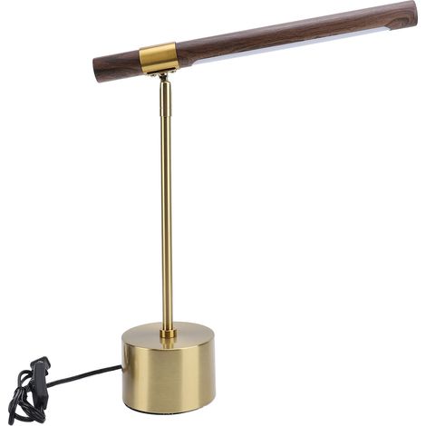 Lampe de bureau LED à Grain de bois avec prise, tête de lumière réglable, Table de lecture moderne Simple et pliable pour chambre à coucher et étude (1/5)