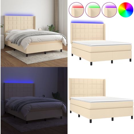 Boxspringbett mit Matratze & LED Creme 140x190 cm Stoff - Boxspringbett - Betten - Schlafraum - Cremefarbenes Bett - LED Beleuchtung - Home & Living (1/5)