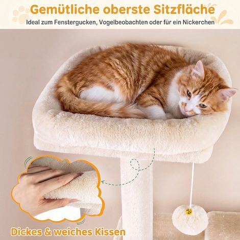 Arbre à chat beige 168 cm multiniveau avec plateformes, niche, hamac et griffoirs en sisal pour salon, chambre et maison (1/5)