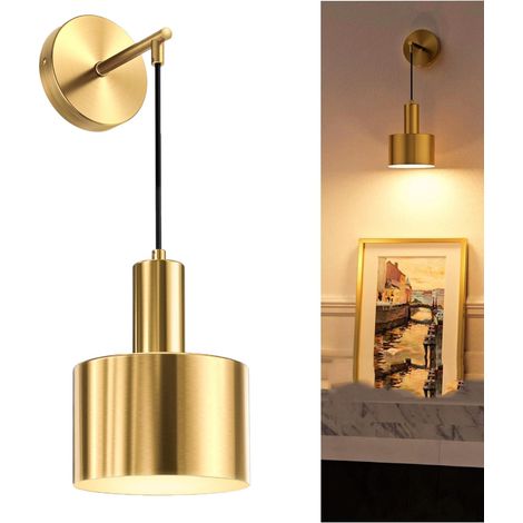 Batteriebetriebene Wandleuchte, kabellos wiederaufladbar, E27-Fassung, geeignet für Schlafzimmer, Wohnzimmer und Flure - Leuchtmittel nicht enthalten (gold)
