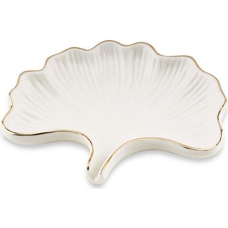 Ceramic ginkgo leaf soap dish, perfect for bathroom, sink, and shower (white). (1/5)