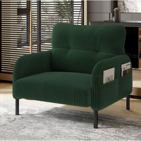 Sillón 67x75x79 cm verde esmeralda, bolsillo lateral, tejido de pana y metal MEUBLIV (1/5)