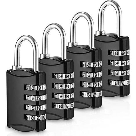 4 Pièces Cadenas Code, Cadenas 4 Chiffres, Cadenas Valise, Cadenas Code Exterieur Résistant aux Intempéries, Cadenas Casier Alliage de Zinc, pour Abri de Jardin, Gym, Garage, École (1/5)
