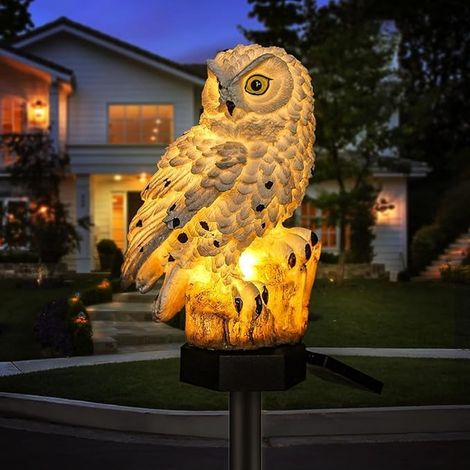 Solaire Lampe De Pelouse Hibou, Décoration Jardin Extérieure, Lumière Automatique Imperméable Pour Allée, Cour Ou Terrasse Énergie Solaire Lamp (Blanc) [Classe Énergétique A]