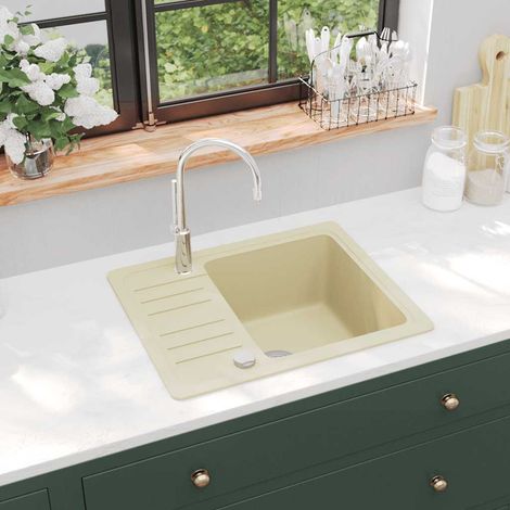 vidaXL Évier de cuisine Granit Seul lavabo Beige (1/5)