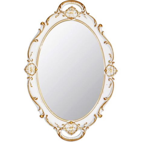 Miroir Mural Ovale décoratif Vintage 37 x 25 cm (Blanc)