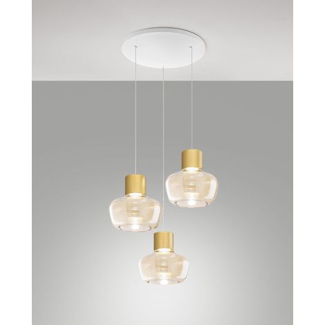 Lampada a Sospensione LED Kino 36W 3900lm 3000K Dimmerabile a step, Struttura in Metallo e Vetro Borosilicato, Cognac - Kino
