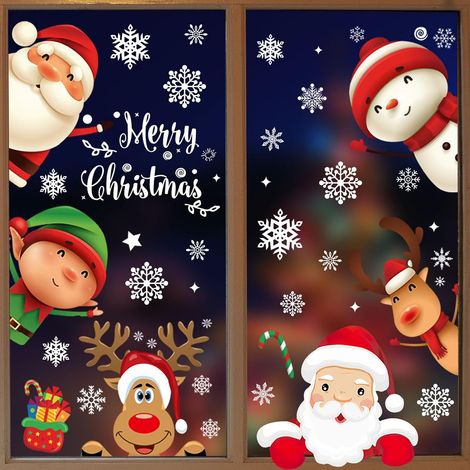 60 pegatinas navideñas: copos de nieve, Papá Noel y renos, adhesivo sin residuos para ventanas y puertas. (1/4)