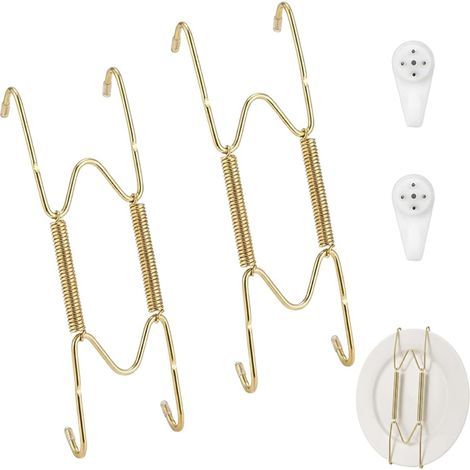 - Wandtellerhalter - Edelstahl - Für Dekoteller 19-21,5 cm - Nagelfreie Montage - Gold - 20 x 5 cm