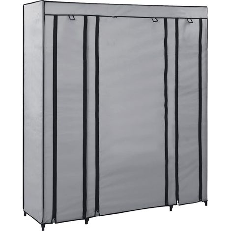 Stoffschrank mit Fächern Kleiderstangen Grau 150x45x176cm