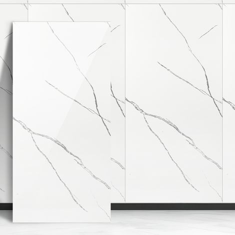 Jiubiaz 4x Carta da parati adesiva effetto piastrelle con texture marmo, adatta per cucine, bagni, caminetti e lavanderie, bianca, 120×60 cm (1/5)