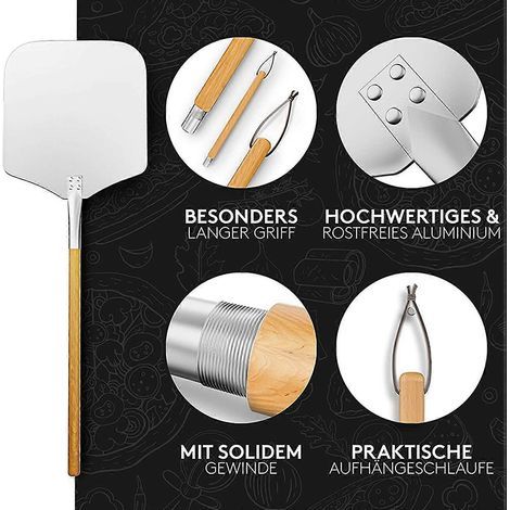 Pelle à pizza en aluminium inoxydable (90 cm) - Filetage pratique et robuste. (1/4)