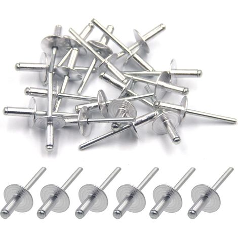 50 Stück Aluminium-Blindnieten mit breitem Flansch 4,8 mm x 12 mm, Packung mit 50 Stück (silber) (1/5)