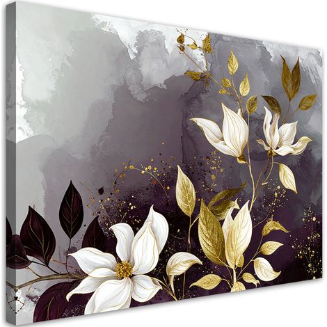 Tableau Moderne, Abstraction violette de fleurs de feuilles et de nature,60x40 (1/4)