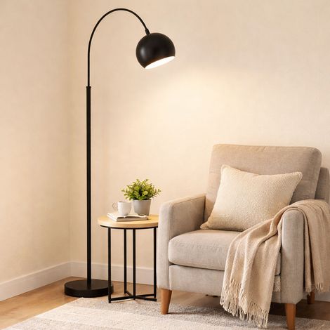 Lampadaire LED Lampadaire plafonnier chambre à coucher noir , métal, 1x E27 7 watts 630 lm blanc chaud, LxlxH 46x25x150 cm