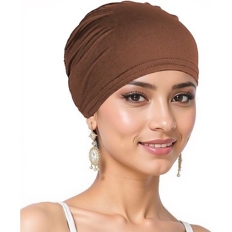 Ensemble de 2 bonnets/foulards robustes pour l'hiver et l'été à porter pour dormir ou en d'autres occasions, marron café (1/5)