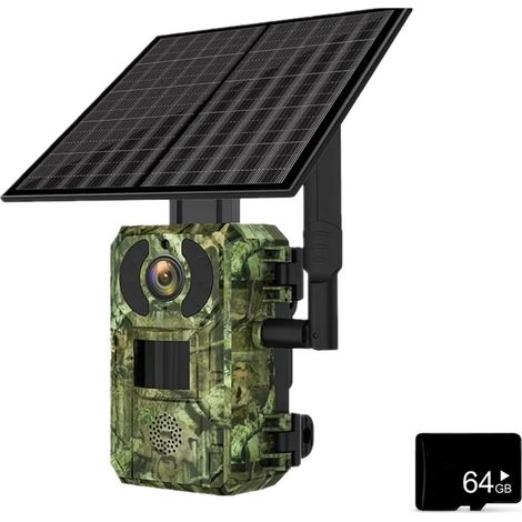 Caméra Faune Sauvage Caméra Solaire SIM 4G, for La Chasse Et Les Sentiers De, Surveillance Faune, Vision Nocturne À Infrarouge, Pièges Photos Surveillance Fiable Précise(Add 64GB Card) (1/5)