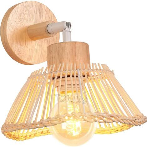 Wall Sconce, Metal and Bamboo, 180° Adjustable Angle, E27 Socket, For Living Room Kitchen (1/5)