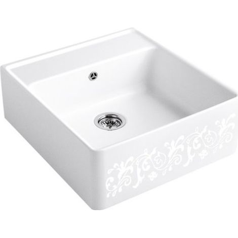 Bloc d'évier VB 595 x 630 mm avec bonde. Évier avec insert en céramique. Blanc Perle c+ (1/5)