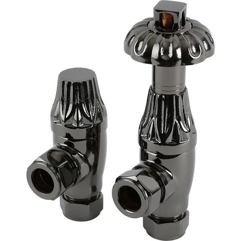 Milano Windsor Antique Style Thermostatic Angled Radiator Valves Pair - Black Nickel (1/5)