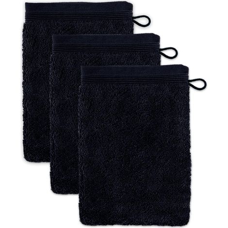 Lot de 3 Gants de Toilette 100% Coton Noir 15 x 20 cm (1/5)