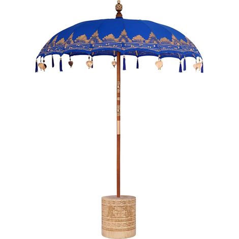 Parasol balinais 260 Bleu 180-190 cm Coton et bois massif vidaXL (1/5)