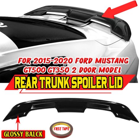 For 2015-2020 Ford Mustang GT500 GT350 Glossy Black Rear Trunk Spoiler Lid