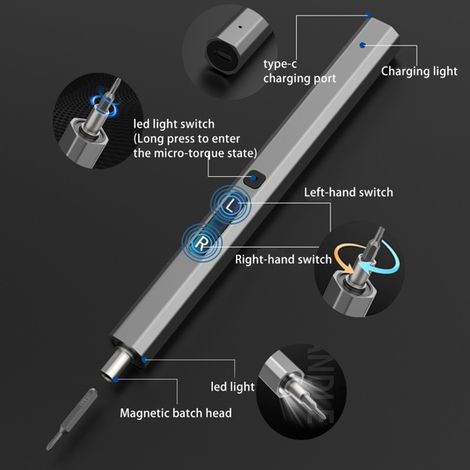 Electric Screwdriver with 4 LED Lights, Magnetic Tools & Portable Design for Easy DIY Electronics Repair and Maintenance