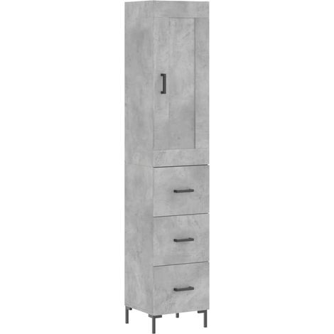 Buffet bahut commode armoire meuble de rangement organisateur cuisine salle de séjour salon haut 34,5 x 34 x 180 cm bois d'ingénierie gris