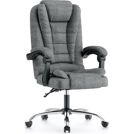 Wowttrelax – Fauteuil de bureau ergonomique inclinable – Dossier haut rembourré – Hauteur d'assise réglable 45-55 cm – Tissu coton-lin respirant (1/5)