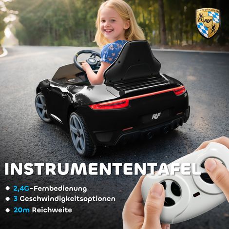 Elektrisches Kinderauto mit Fernbedienung, Musik, Soundsignal, USB-Anschluss, Sicherheitsgurt, für Kinder von 3 bis 5 Jahren, schwarz. (1/5)