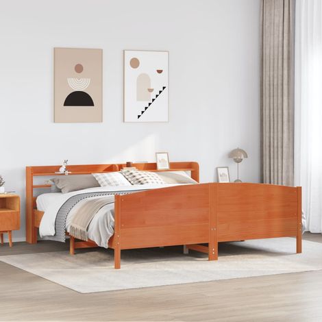 Bed Frame without Mattress Wax Brown 180x200 cm Super King Solid Wood Pine vidaXL (1/5)