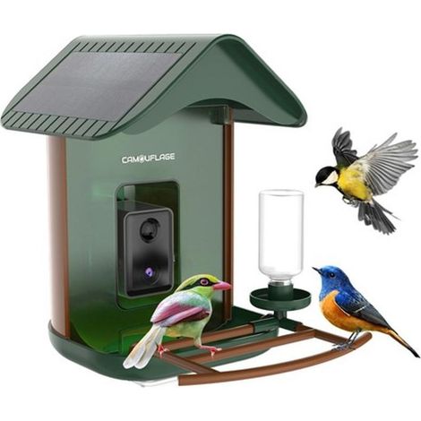 Camouflage, Mangiatoia Uccelli WiFi, Telecamera HD, Visione Notturna, Rilevamento Intelligente, EZ Birdfeed