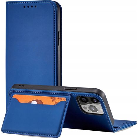 Funda magnética para tarjetas iPhone 14 Pro con tapa tipo cartera y soporte, color azul. (1/5)