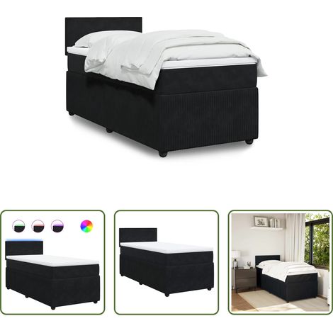 vidaXL Surmatelas - Sommier à lattes de lit avec matelas Noir 90x190 cm Velours (1/5)