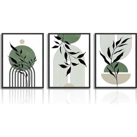 Salbei Grün Boho Wandbilder Set 30x40 cm 3er Leinwandbilder Modern Geometrisch (1/5)