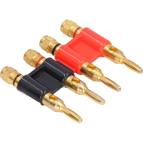 Lot de 2 fiches banane mâle double empilables en laiton plaqué or, connecteurs 2 voies pour câble enceinte 32A 1000V, rouge et noir (1/5)