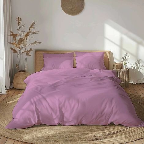 Parure de lit une place, 100 % coton Ranforce, comprenant 3 pièces : 1 taie d’oreiller 50 x 70 cm, 1 housse de couette 140 x 200 cm, 1 drap-housse 150 x 230 cm, modèle Pink uni 172 (1/5)