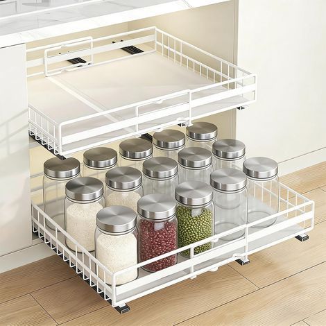 2 Étagère coulissante,Acier au carbone,Réglable 31-51 cm,Double couche,Cuisine salle de bain