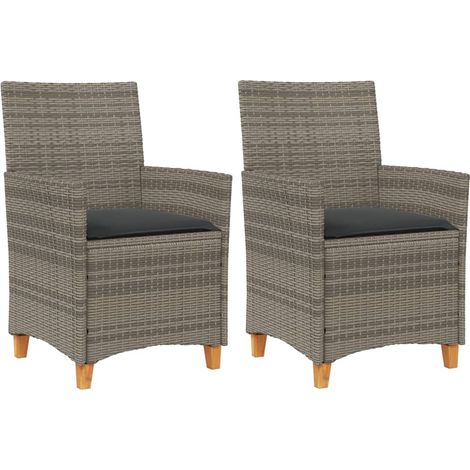 vidaXL Sedie Giardino con Cuscini 2pz Grigie Polyrattan Legno (1/5)