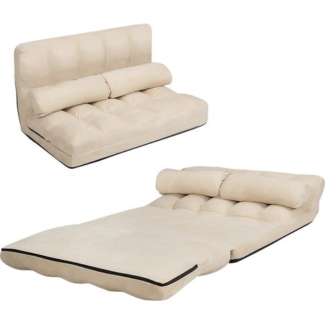 Divano letto trasformabile a 2 posti pieghevole 113 x 179 x 10 cm schienale regolabile design moderno e confortevole in pelle scamosciata beige 200011004